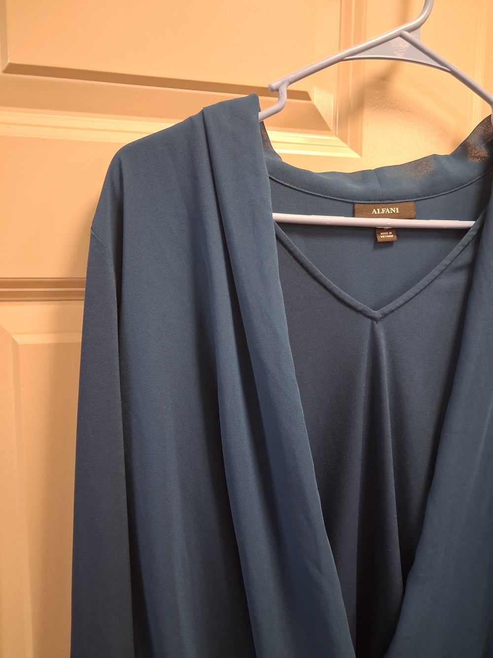 Alfani Dark Teal Blue Wrap-Front Long-Sleeve Hi Low Blouse- Sz 1X - Picture 6 of 12